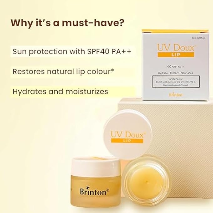 Brinton UV DOUX LIP LIGHTENING BALM WITH SPF 40 PA ++| ENRICHED WITH ALMOND OIL, OLIVE OIL & VITAMIN E | RESTORES NATURAL LIP COLOUR | HYDRATES, PROTECTS, NOURISHES | EXPERT CARE, DERMATOLOGICALLY APPROVED | - Image 2